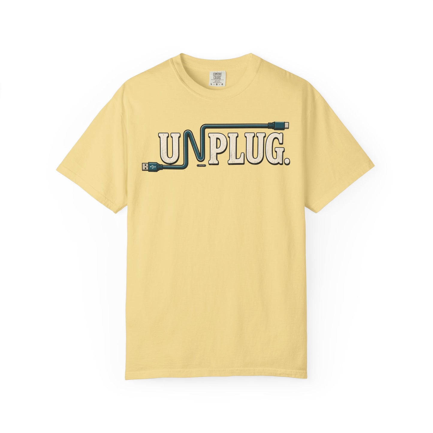UNPLUG Graphic T-Shirt — Retro Cord Design "UNPLUG."