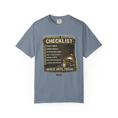 Corporate Survival Checklist T‑Shirt — Funny Office Humor Tee