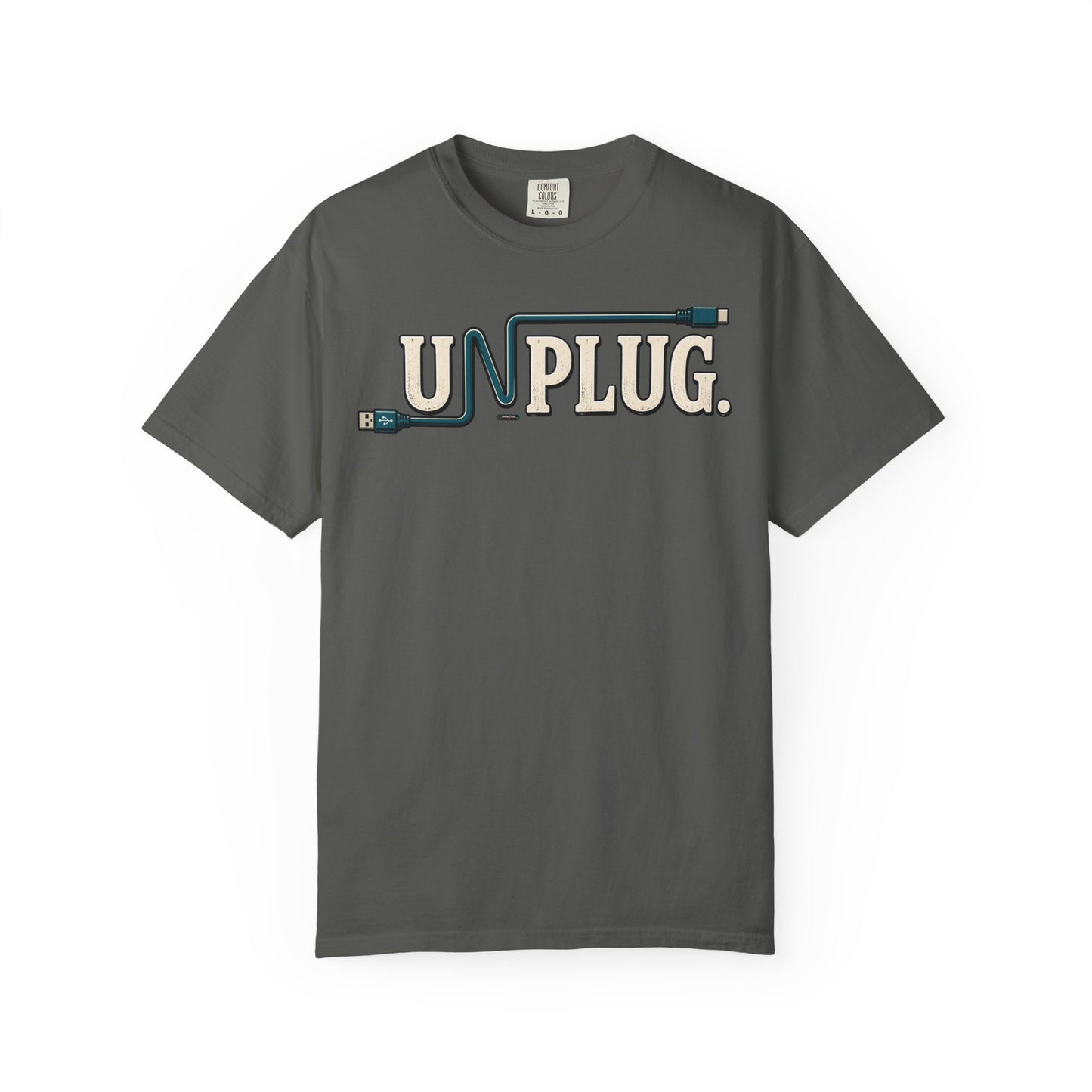 UNPLUG Graphic T-Shirt — Retro Cord Design "UNPLUG."