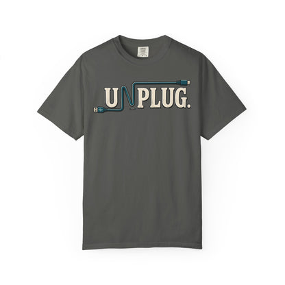 UNPLUG Graphic T-Shirt — Retro Cord Design "UNPLUG."