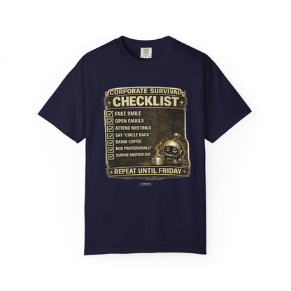 Corporate Survival Checklist T‑Shirt — Funny Office Humor Tee