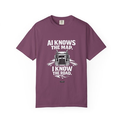 Truck Driver T-Shirt – “AI Knows the Map. I Know the Road.” Graphic Tee
