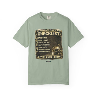 Corporate Survival Checklist T‑Shirt — Funny Office Humor Tee