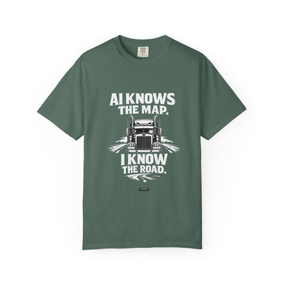 Truck Driver T-Shirt – “AI Knows the Map. I Know the Road.” Graphic Tee