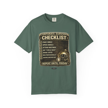 Corporate Survival Checklist T‑Shirt — Funny Office Humor Tee