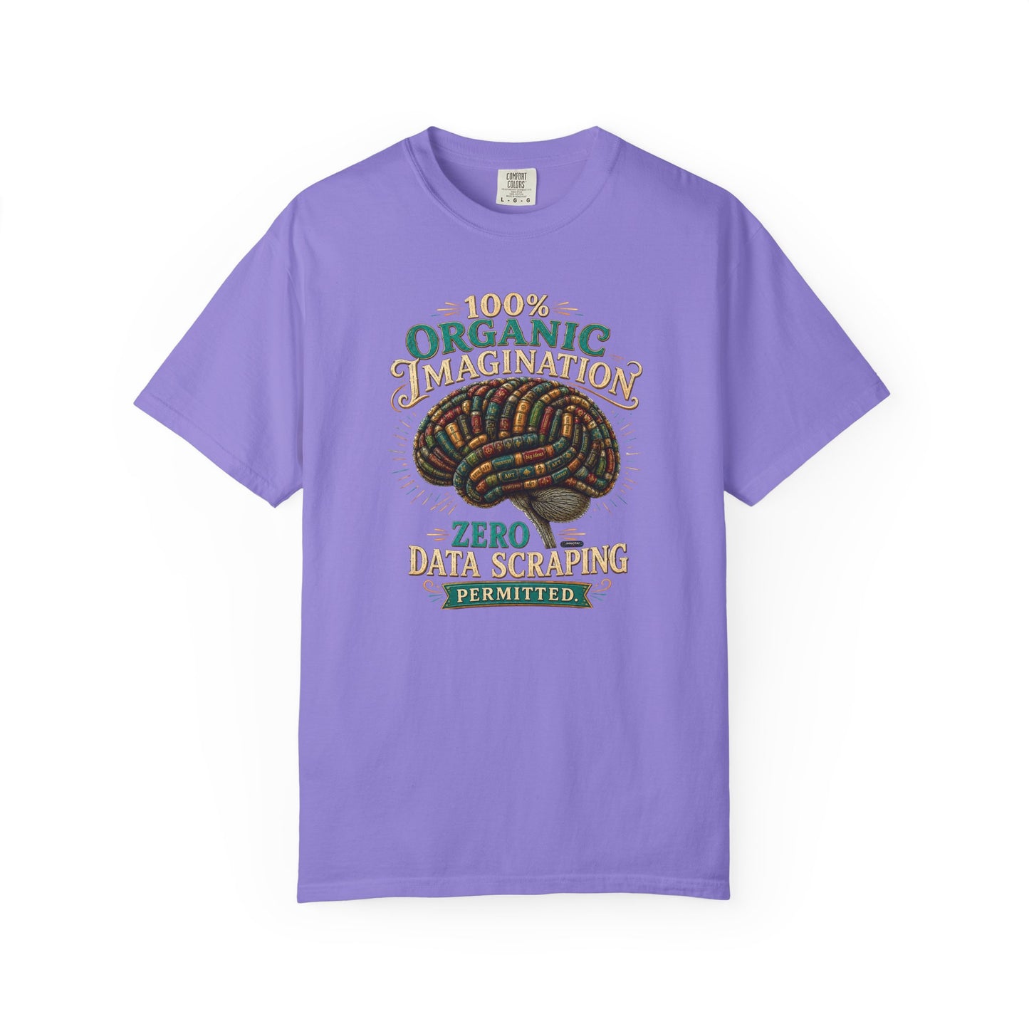 BOOKTee: 100% Organic Imagination, Zero Data Scraping Vintage Brain Graphic T-Shirt
