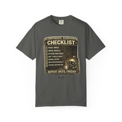 Corporate Survival Checklist T‑Shirt — Funny Office Humor Tee