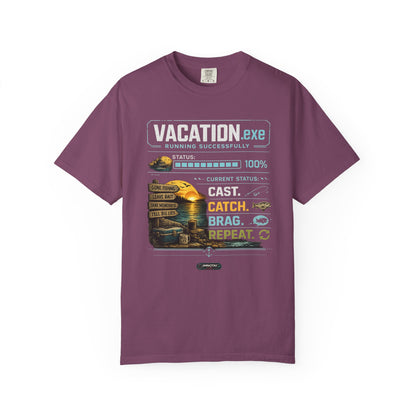 Vacation.exe. Cast. Catch. Brag. Repeat. Fishing Vacation Graphic T-Shirt