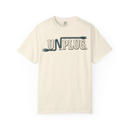 UNPLUG Graphic T-Shirt — Retro Cord Design "UNPLUG."