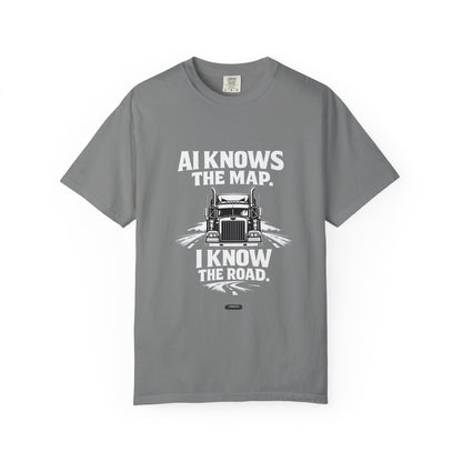 Truck Driver T-Shirt – “AI Knows the Map. I Know the Road.” Graphic Tee