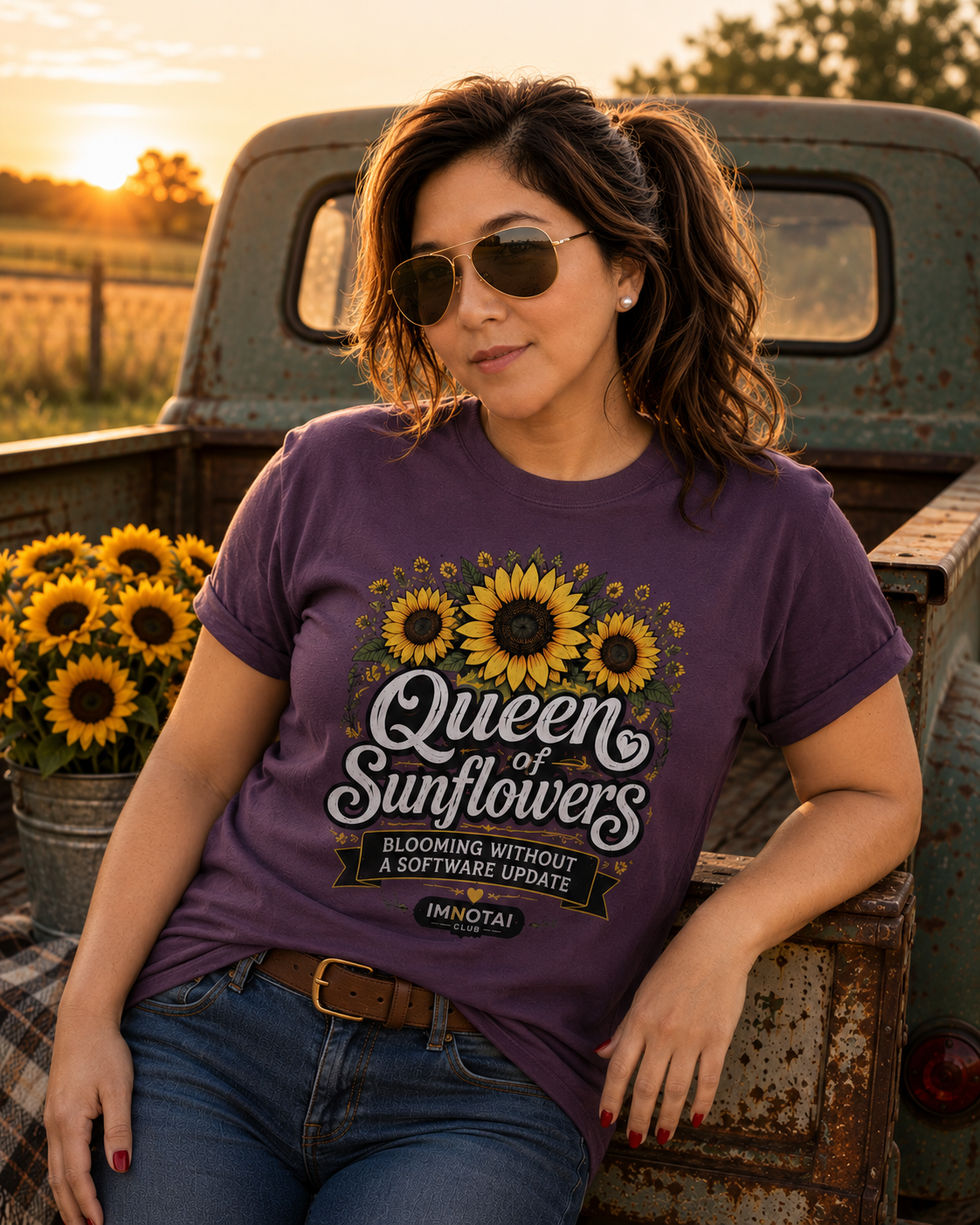 Queen of Sunflowers — Blooming Without a Software Update T-Shirt