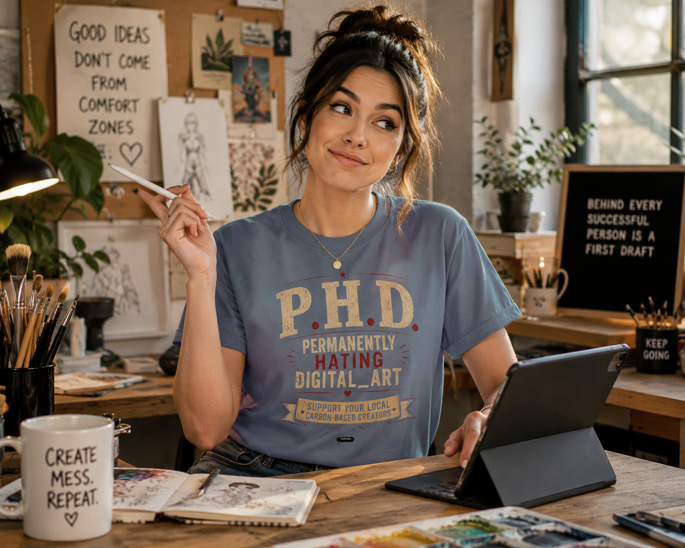 P.H.D. "Permanently Hating Digital Art" Graphic T-Shirt — Funny Artist Tee