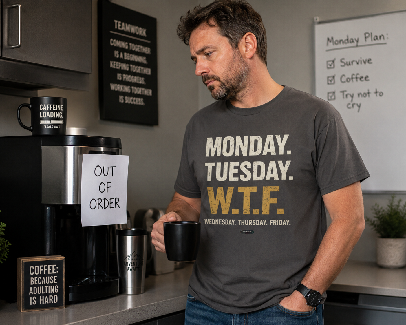W.T.F.  Monday. Thursday. Friday Work Humor Tee