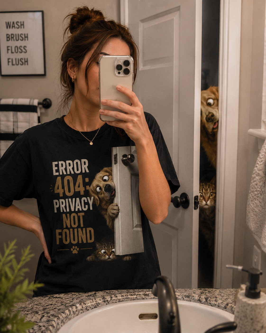DOG & CAT "Error 404 Privacy Not Found" Cute Peeking Dog Graphic Tee