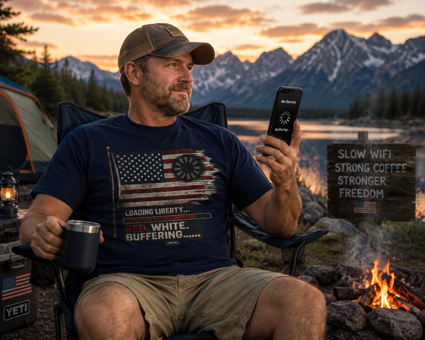 American Flag Loading Liberty. Red White and Buffering T-Shirt