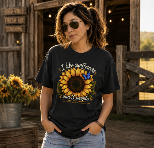 I Like Sunflowers and 3 People T-shirt
