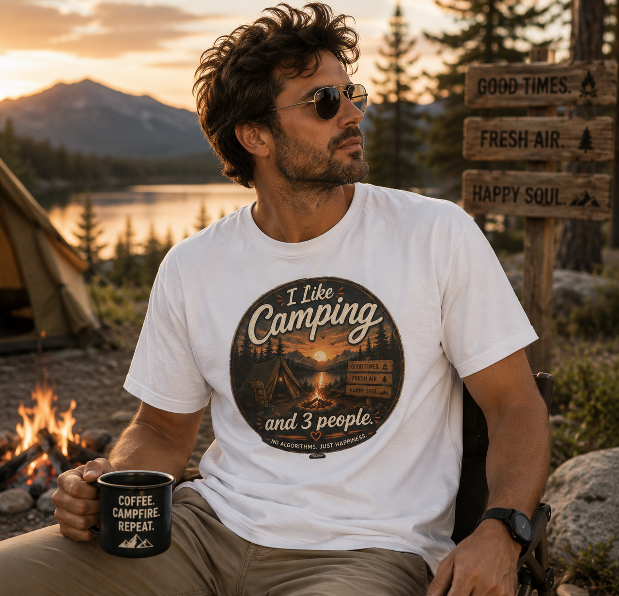 I Like Camping  and 3 People T-shirt