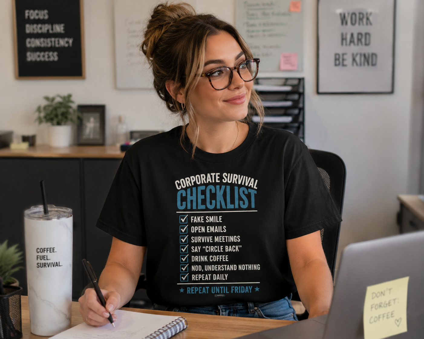 Corporate Survival Checklist T‑Shirt — Funny Office Humor Tee