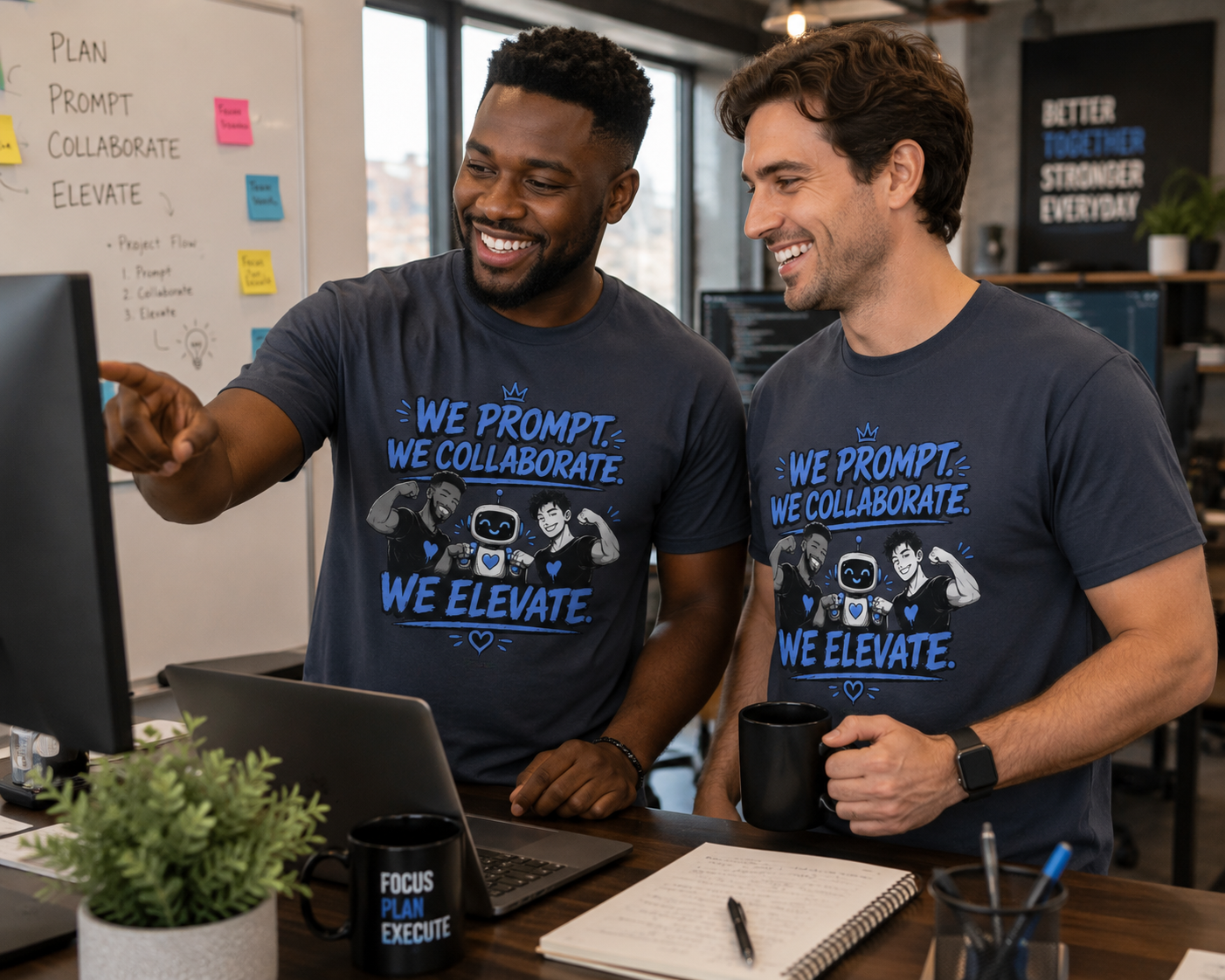 We Prompt, We Collaborate, We Elevate- AI Mens Team Building   Graphic Tee