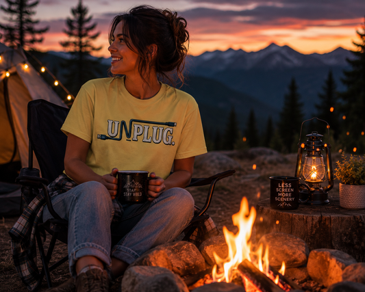 UNPLUG Graphic T-Shirt — Retro Cord Design "UNPLUG."