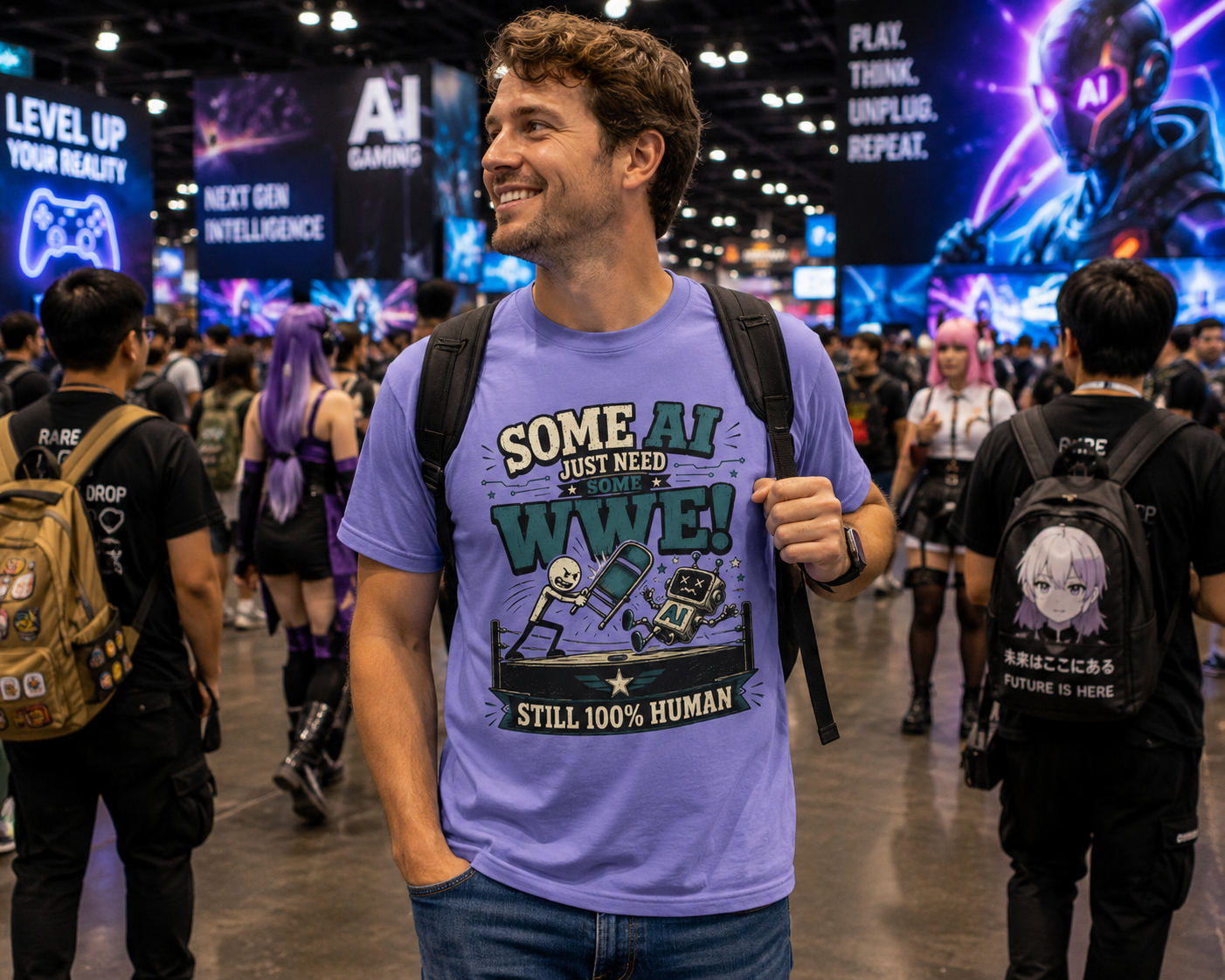 Some AI Just Need Some WWE- Retro Robot Graphic Tee