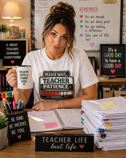 BTS: Please  Wait. Teacher Patience Loading. - Graphic Tee (Teacher / Parent Humor)