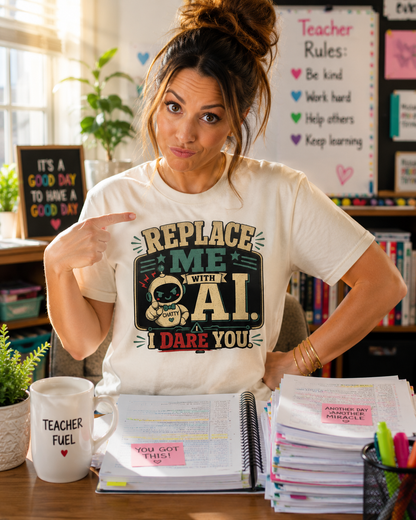BTS: Replace Me With AI, I DARE YOU! - Graphic Tee (Teacher / Parent Humor)