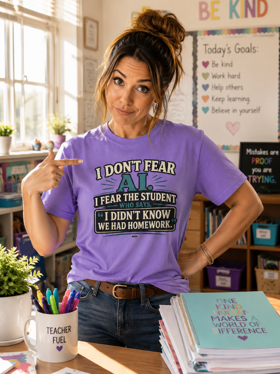 BTS: I Don't Fear AI. I fear Student Dont know we have a home work. - Graphic Tee (Teacher / Parent Humor)