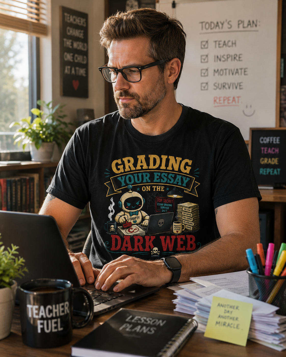 BTS: Grading Your Essay in the Dark Webb - Graphic Tee (Teacher / Parent Humor)