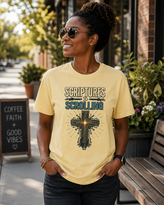 DigitalDivine: Scriptures > Scrolling T-Shirt — Cross Faith Graphic Tee