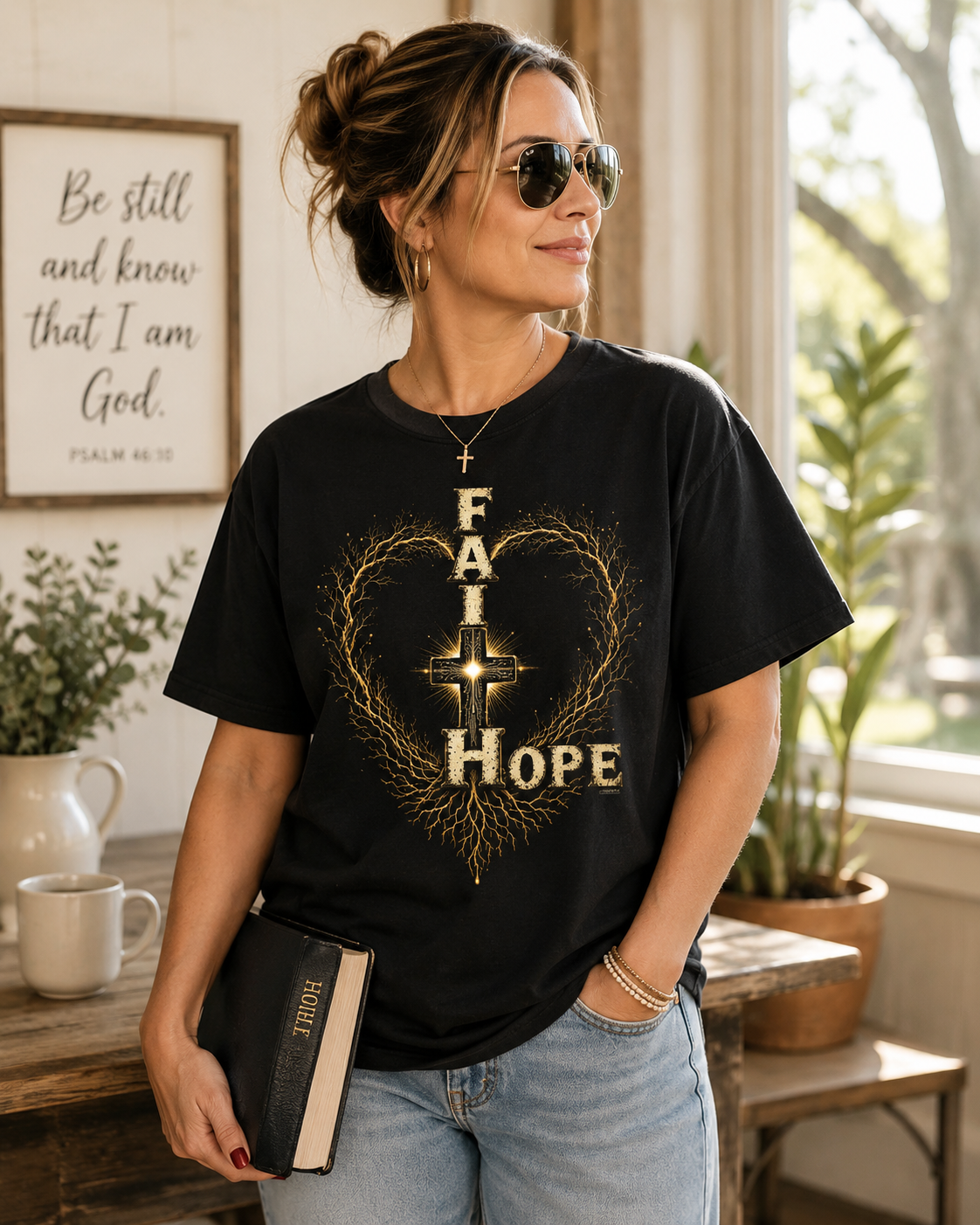 DigitalDivine-Faith & Hope Cross — Inspirational Religious Graphic Tee