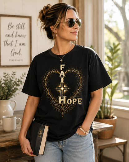 DigitalDivine-Faith & Hope Cross — Inspirational Religious Graphic Tee