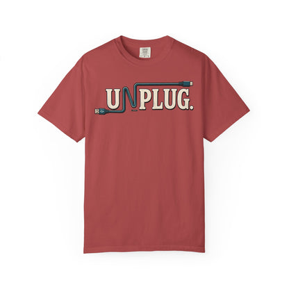 UNPLUG Graphic T-Shirt — Retro Cord Design "UNPLUG."