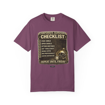Corporate Survival Checklist T‑Shirt — Funny Office Humor Tee