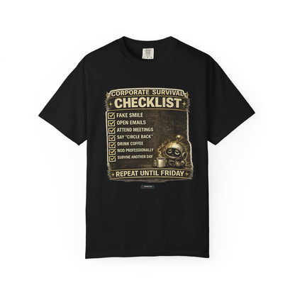 Corporate Survival Checklist T‑Shirt — Funny Office Humor Tee