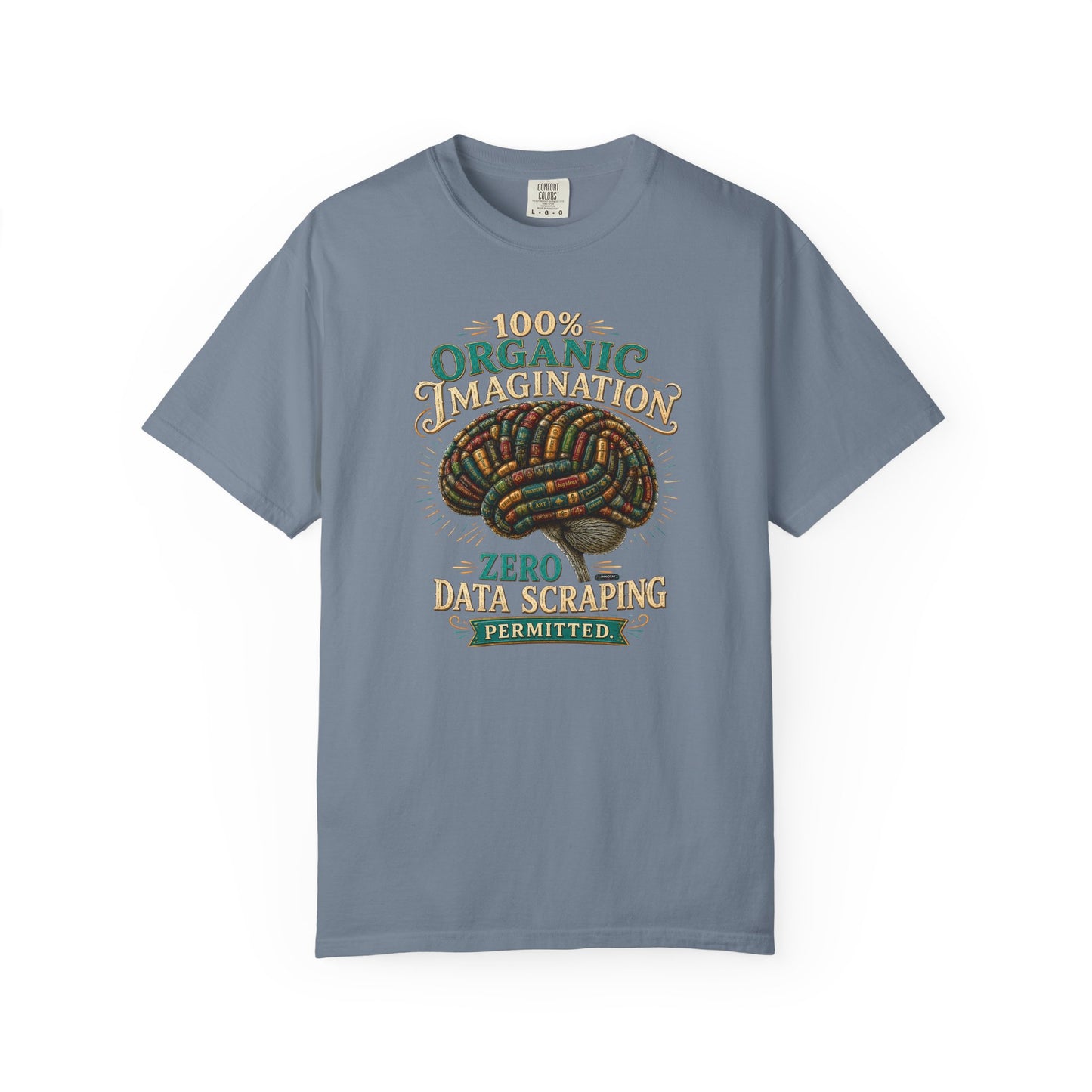 BOOKTee: 100% Organic Imagination, Zero Data Scraping Vintage Brain Graphic T-Shirt