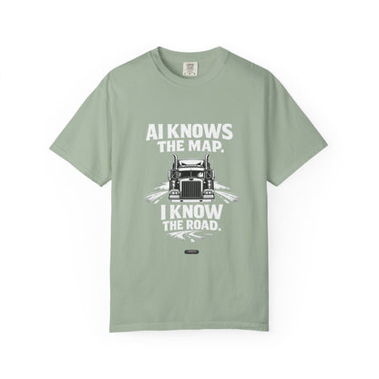 Truck Driver T-Shirt – “AI Knows the Map. I Know the Road.” Graphic Tee