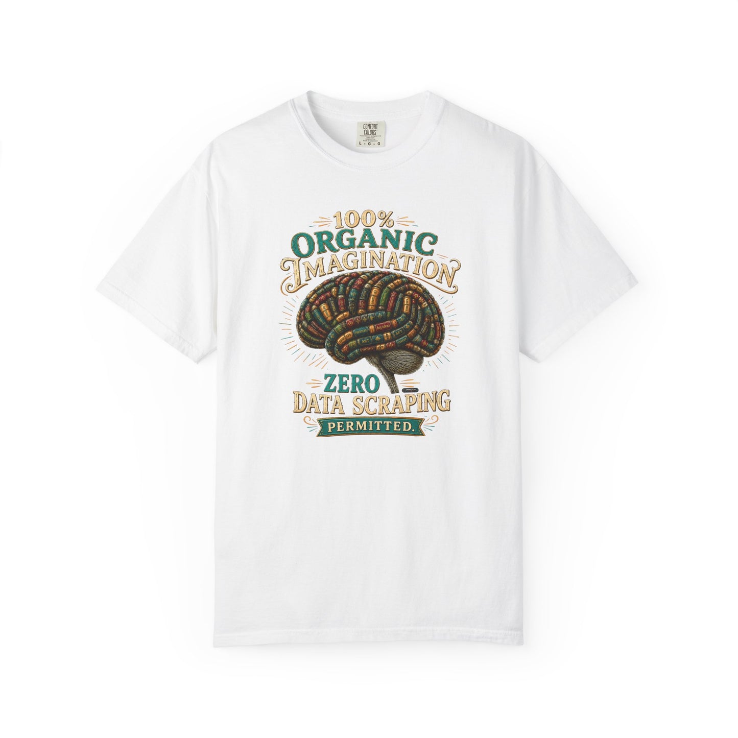 BOOKTee: 100% Organic Imagination, Zero Data Scraping Vintage Brain Graphic T-Shirt