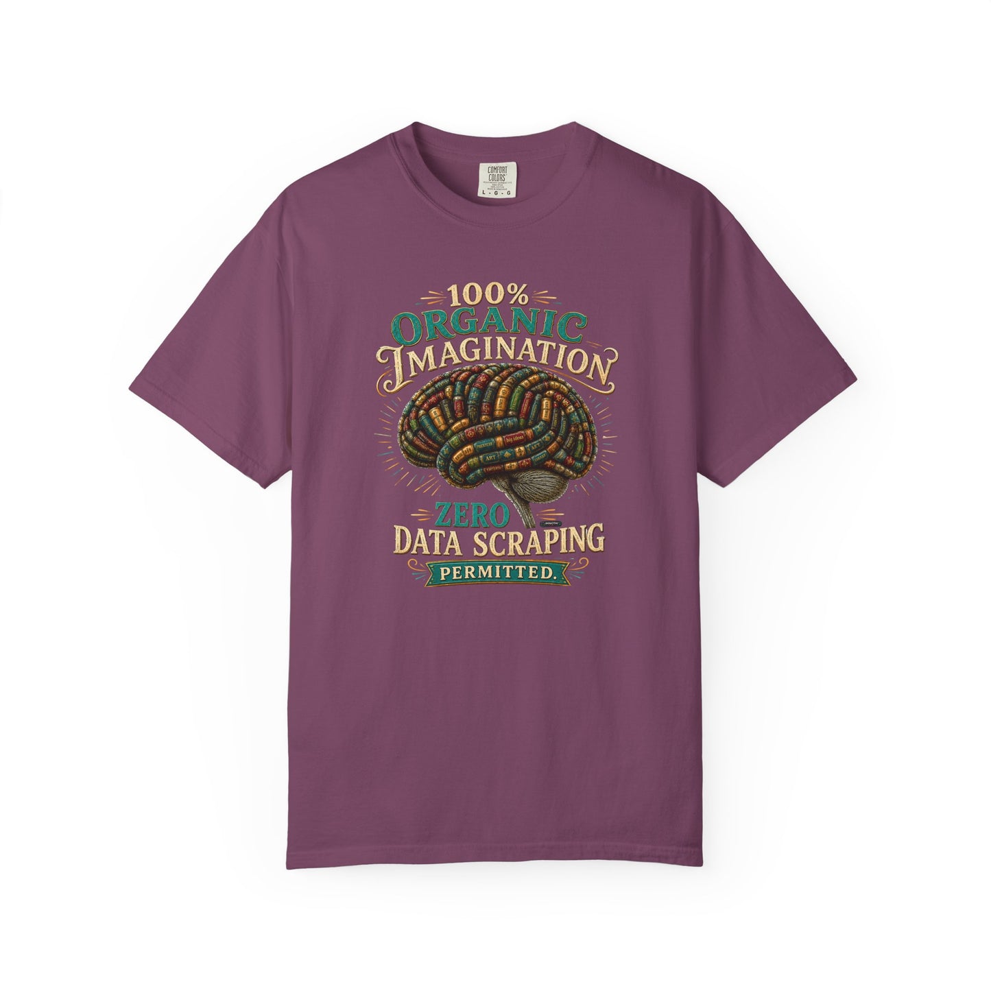 BOOKTee: 100% Organic Imagination, Zero Data Scraping Vintage Brain Graphic T-Shirt