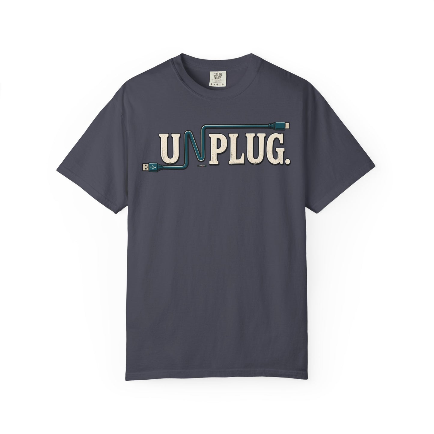 UNPLUG Graphic T-Shirt — Retro Cord Design "UNPLUG."