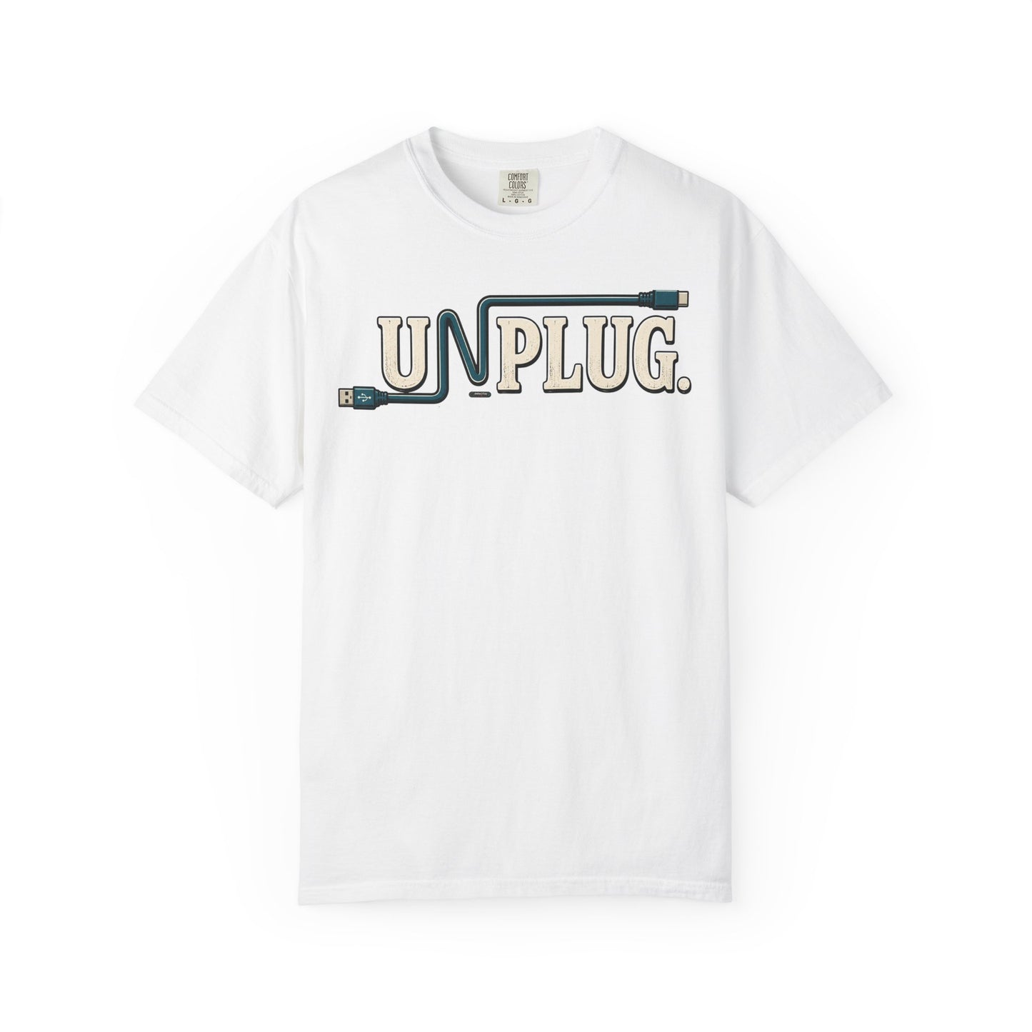UNPLUG Graphic T-Shirt — Retro Cord Design "UNPLUG."