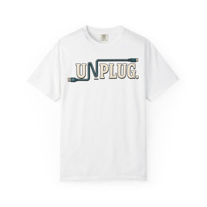 UNPLUG Graphic T-Shirt — Retro Cord Design "UNPLUG."