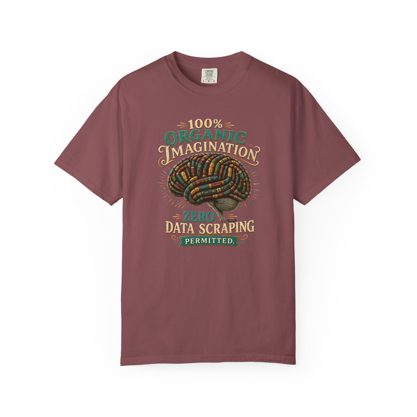 BOOKTee: 100% Organic Imagination, Zero Data Scraping Vintage Brain Graphic T-Shirt