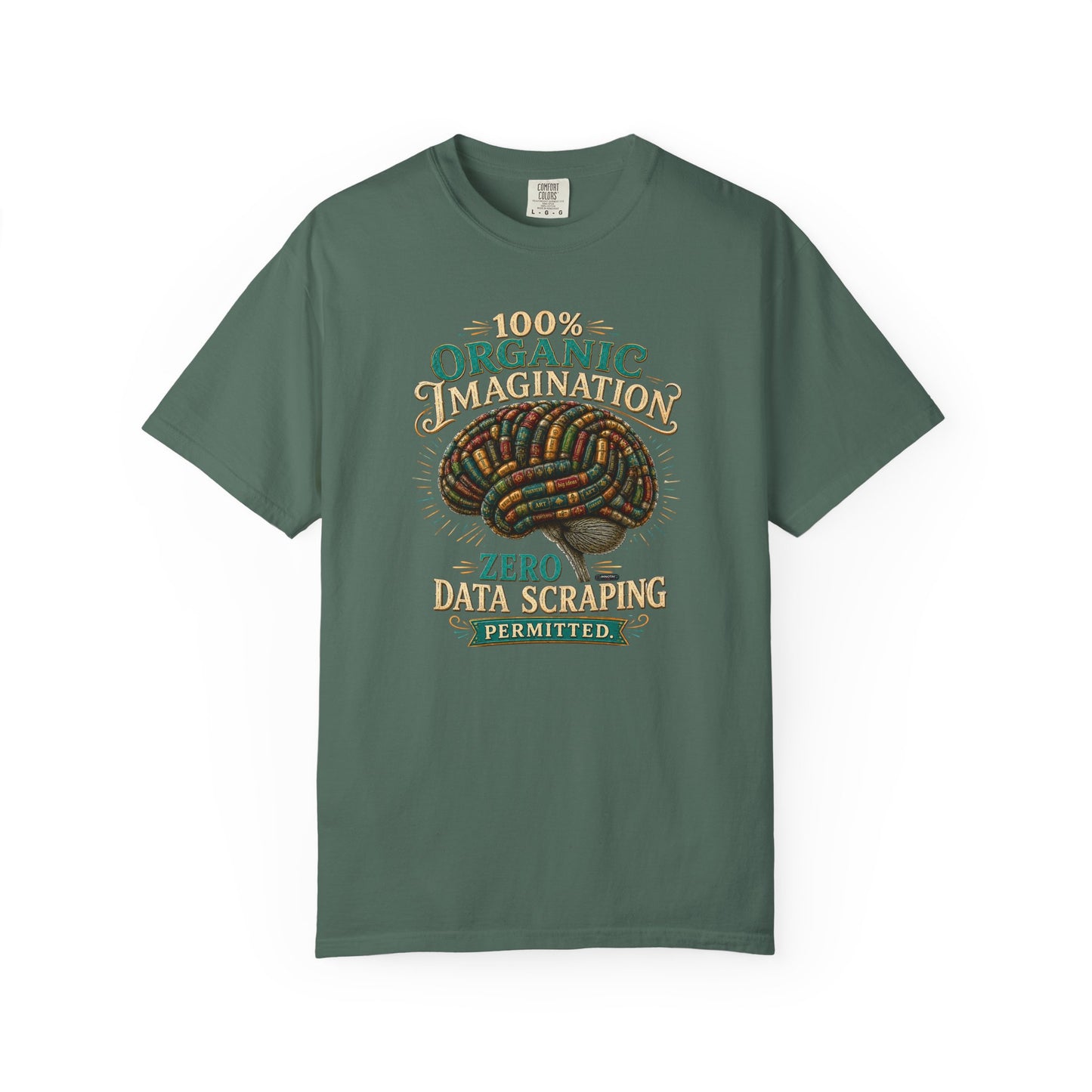 BOOKTee: 100% Organic Imagination, Zero Data Scraping Vintage Brain Graphic T-Shirt