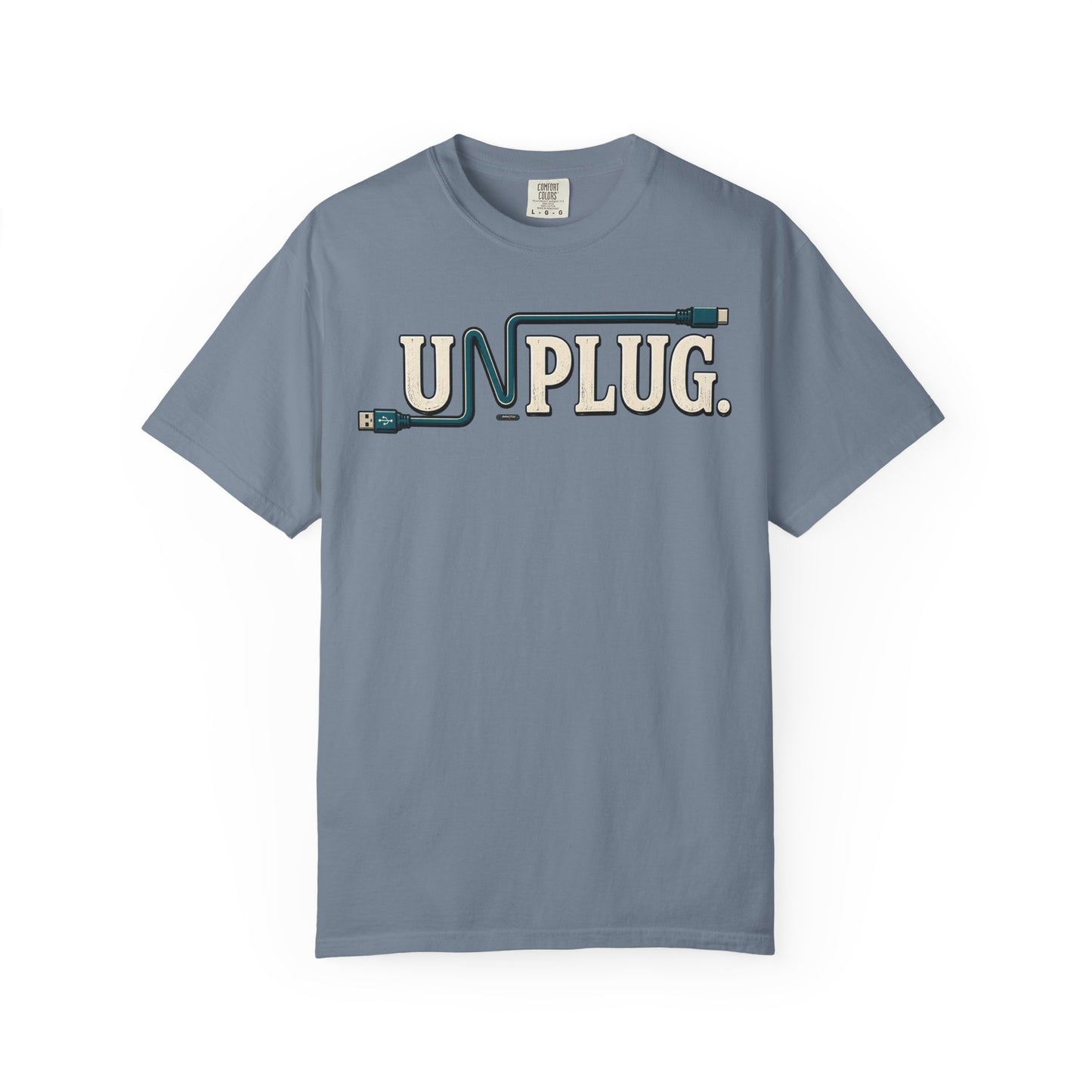 UNPLUG Graphic T-Shirt — Retro Cord Design "UNPLUG."