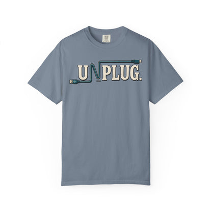 UNPLUG Graphic T-Shirt — Retro Cord Design "UNPLUG."