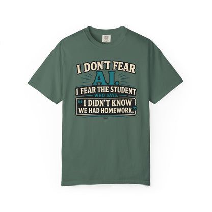 BTS: I Don't Fear AI. I fear Student Dont know we have a home work. - Graphic Tee (Teacher / Parent Humor)