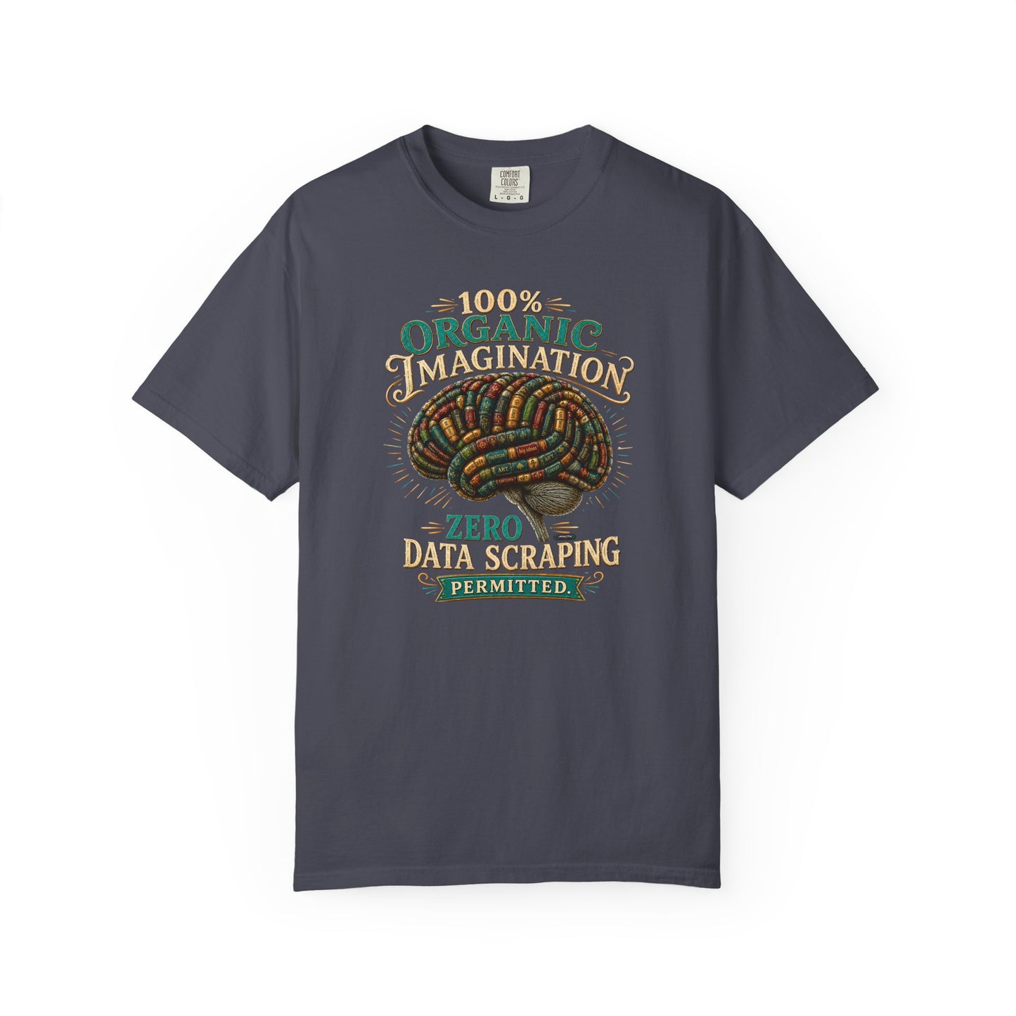 BOOKTee: 100% Organic Imagination, Zero Data Scraping Vintage Brain Graphic T-Shirt