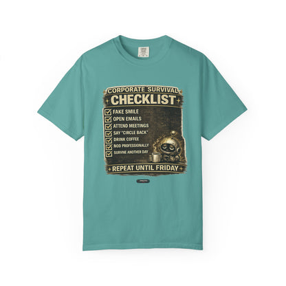 Corporate Survival Checklist T‑Shirt — Funny Office Humor Tee