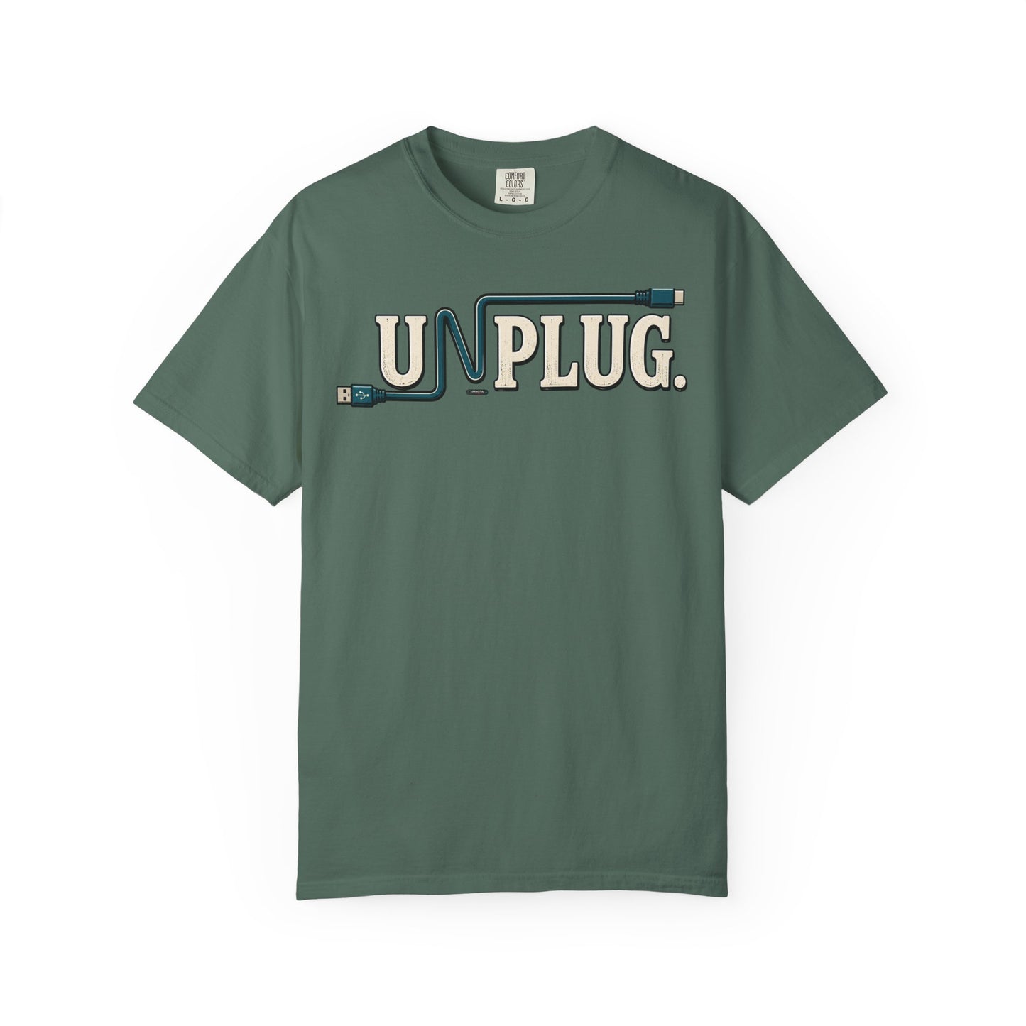 UNPLUG Graphic T-Shirt — Retro Cord Design "UNPLUG."